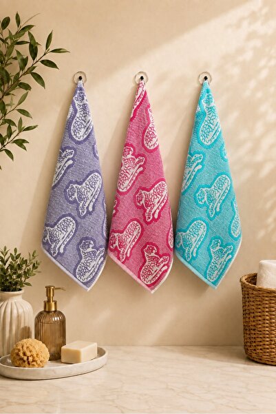 Modamina Set of 3 Leopard Patterned 100% Cotton Towels |   50X70 Hand, Face, ...
