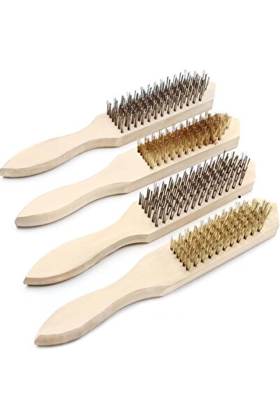 STARSTAR Set of 4 metal brushes, brass brush with wooden handle, for cleaning...