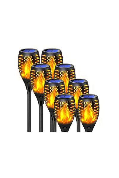 Generic Σετ 8 Ηλιακών Φωτιστικών LED τύπου Φακού, με Εφέ Φλόγας, IP65, Αυτονο...