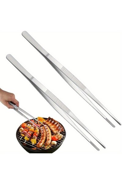 STARSTAR 2 Pieces Stainless Steel Cooking Tweezers, 20cm, Long Barbecue Tongs...