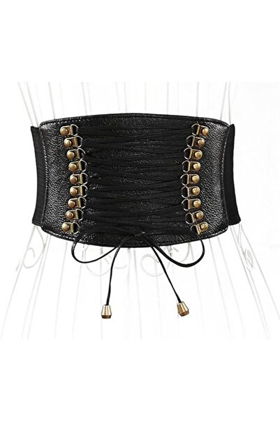STARSTAR Women's Retro Wide Waist Belt Elastic Skirt (Black)