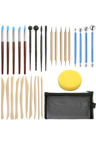 STARSTAR Polymer clay tools, 30-piece modeling clay plastic tool set, with st...