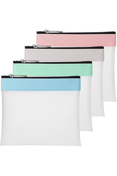 STARSTAR 4-Pack Transparent Mini Makeup Bags, 4.9x4.5 Inch Waterproof Zippere...