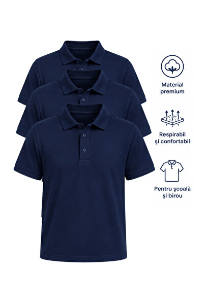 Plus Scorpion Set of 3 Navy Blue Polo Shirts, %100 cotton% Breathable and Com...