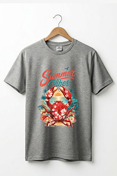 The Baski Summer Vibes Crab Printed 100% Cotton Regular Fit Crew Neck Basic T...