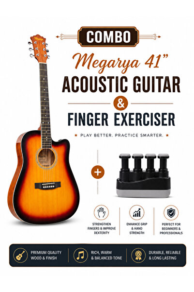 MegArya 41" Sunburst Acoustic Guitar + Finger Exerciser Bundle | Beginner Gui...