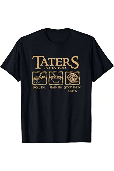 LİNA06 Funny Pattern Men's-Shirt -% Cotton Potatoes Must Be Eaten Design, Fea...