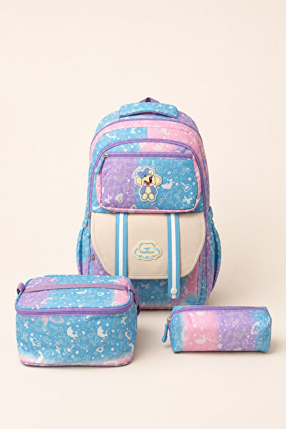ELATAE Primary School Middle School 3-Piece School Bag Set Orthopedic Multi-C...