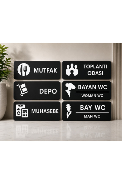 zafrakreklam Set of 6 Standard Office Door Signs – 26 × 10 cm