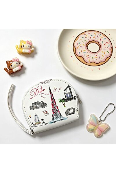 ARIANA Dubai Souvenir Wristlet Wallet, Stylish White PU Leather Clutch with B...