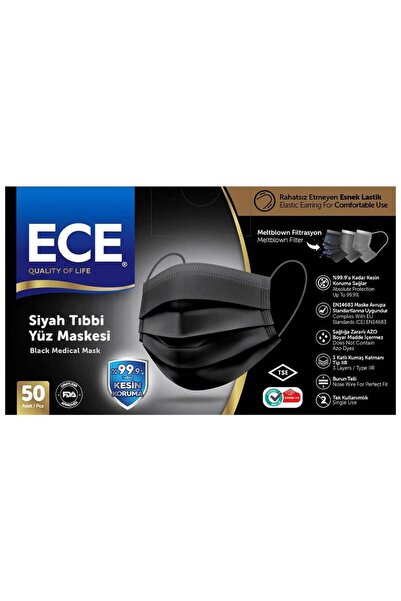 Genel Markalar Vitamed Meltblown Filtreli 3 Katlı Siyah Cerrahi Maske 10 Kutu...