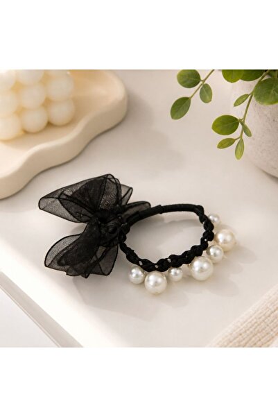 idei Accesoriu elastic de păr 1 bucată dimensiune 7 cm, decor cu perle și fun...