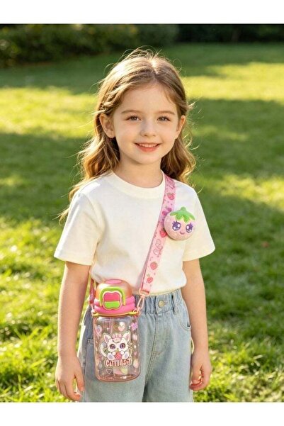 Five Dream House 600ML Strawberry Cat Kids Water Bottle For School, Sippy Cup...