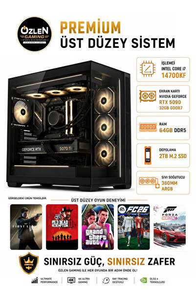 ÖZLEN PREMİUM İ7 14700KF RTX 5090 32GB 64GB DDR5 RAM 2TB M.2 SSD Üst Seviye O...