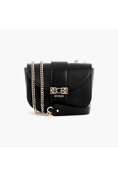 Guess Jane Crossbody Bag with Flap Closure and Chain Strap