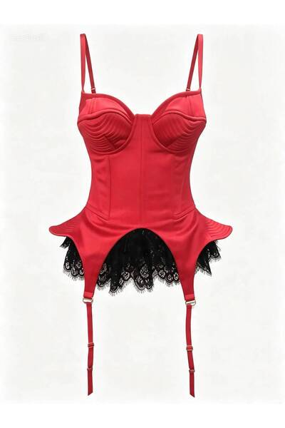 Atelier Carmen Babes Corset Rosu cu detalii negre