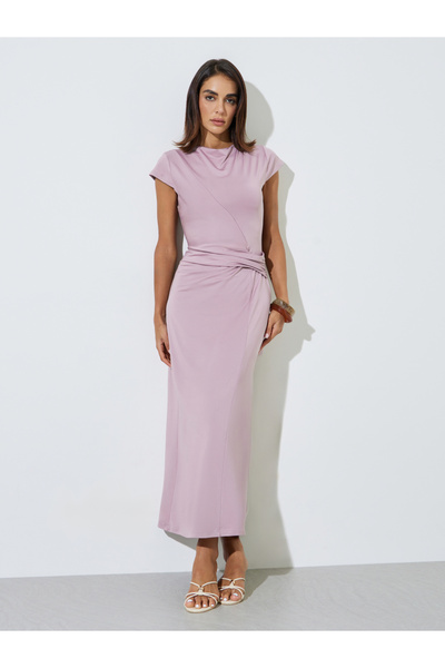 Styli Lilac Gathered Cap Sleeves A-Line Maxi Dress