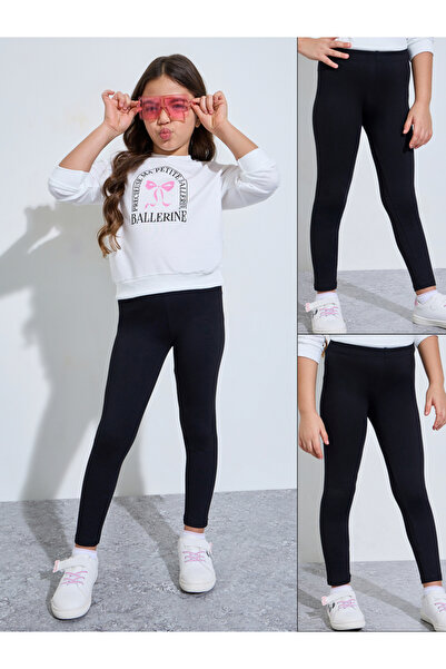 Styli Girls Pack of 2 - Black Cotton Leggings