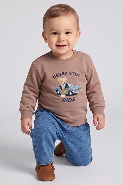 Dmb Teddy Bear Printed Baby Boy Sweatshirt and Jeans Set