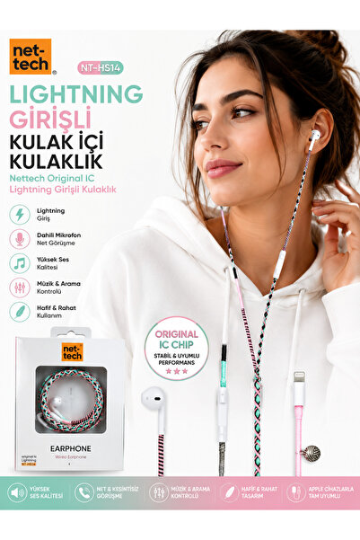 Nettech NT-HS14 Original IC Lightning Girişli Kulak İçi Kulaklık Mikrofonlu i...