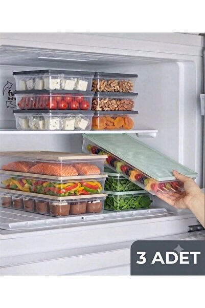 Lilya Home 3 LÜ SET 1750ml Buzdolabı Organizeri Saklama Kabı