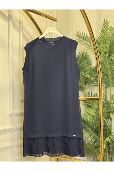 EFRAZE 876 Chiffon Front, Six Pleated Sleeves, Sleeveless Undergarment, Navy ...