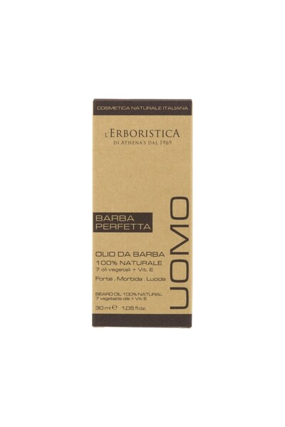 L'ERBORISTICA Ulei de barbă 100%, fortifiant, emolient, pentru strălucire, Uomo, 7 uleiuri vegetale și vitamina E, 30 ml