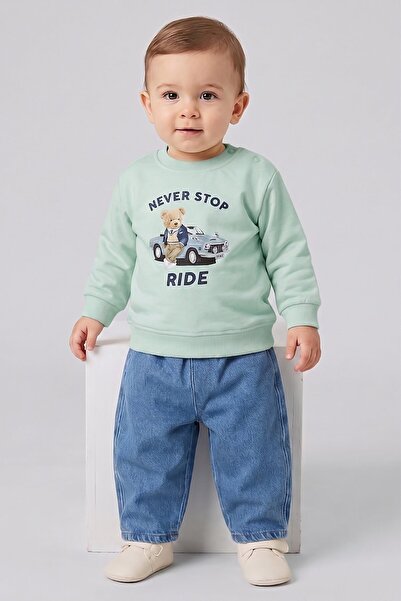 Dmb Teddy Bear Printed Baby Boy Sweatshirt and Jeans Set