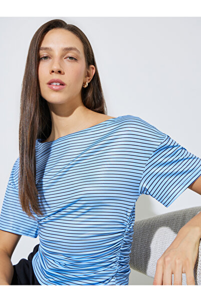 Styli Blue Striped Cinched Waist T-Shirt