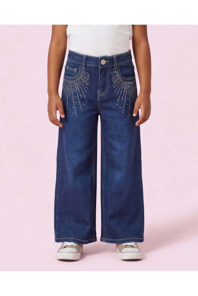REDTAG Girls Navy Studded Wide Leg Jeans