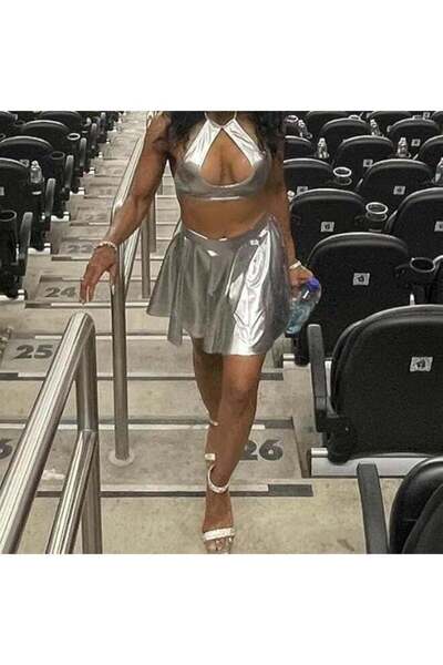 Generic Women’s Metallic Mini Skirt – Shiny Elastic Pleated Flared Rave Party Costume Skirt for Festivals, Dance, Club & Halloween