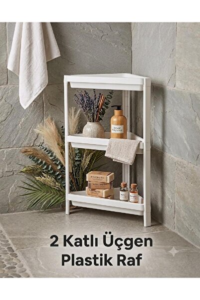 Lilya Home Üçgen Köşelik 3 Katlı Banyo Rafı, Banyo Köşe Düzenleyici, Bölmeli ...