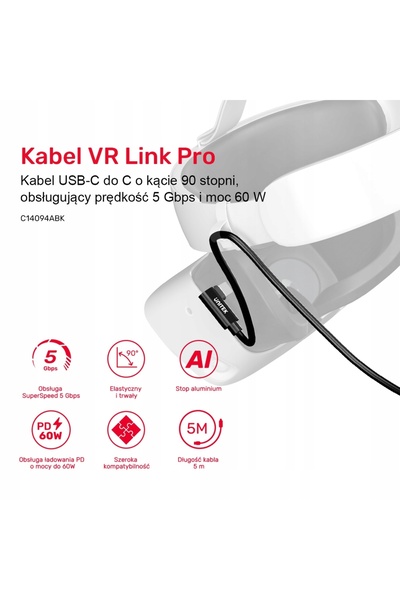 Unitek Cablu USB VR Link Pro USB C la C Suportă 5Gbps și 60W
