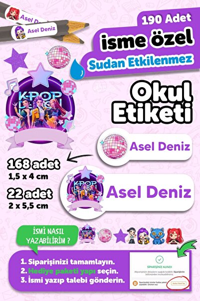 MSticker Okul Etiketi Kalem Defter isimli Etiket Isim Yazılabilen K Pop - 190...