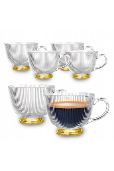 NO BRAND Set de 6 pahare de sticlă canelate Selena cu picior auriu, 430 ml
