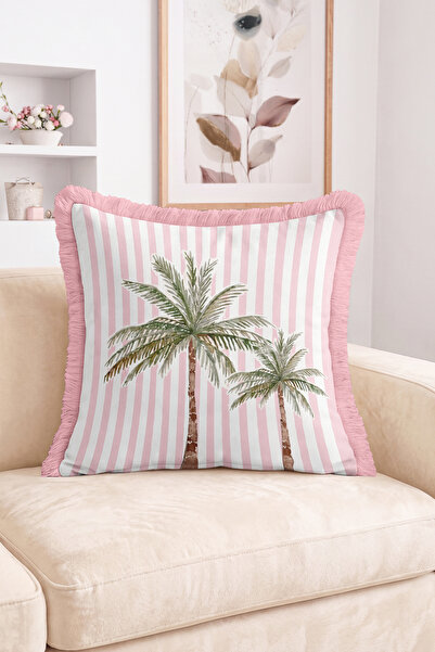 Realhomes Palm Tree Figured Striped Patterned Fringed Throw Pillow Cover - Bo...