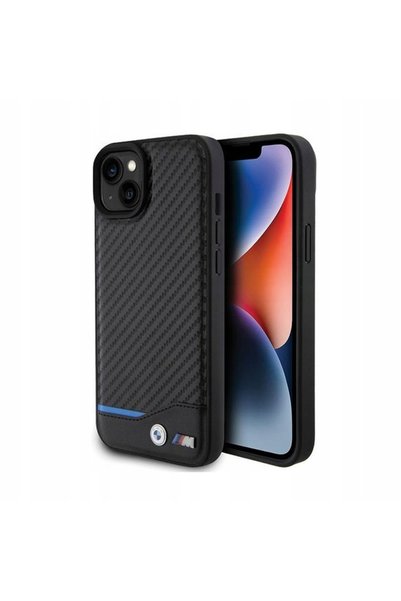 BMW Husă pentru iPhone 15 Plus, Piele Carbon, Originală, Carbon, Carcasă