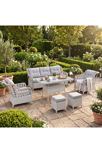 Durante Living Essential Bahçe Takımı 3+1+1+2 Puf+Masa Beyaz