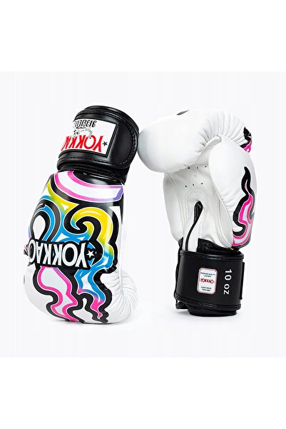 Yokkao Mănuși de box pentru bărbați Flames albe 16 oz
