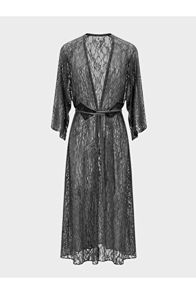 RİVUS Dantel Beli Kesik Detaylı Kollu Kimono - Siyah