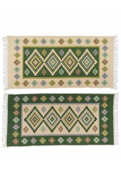 NO BRAND Covor kilim țesut, cu model pe ambele fețe, 80x150, verde