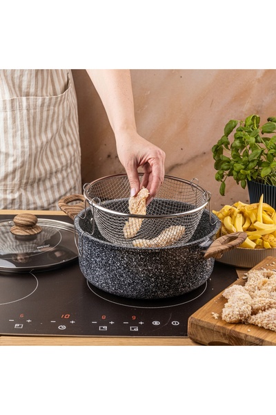 Kinghoff Oală pentru cartofi prăjiți cu coș 24cm, oală 4L antiaderentă pentru...