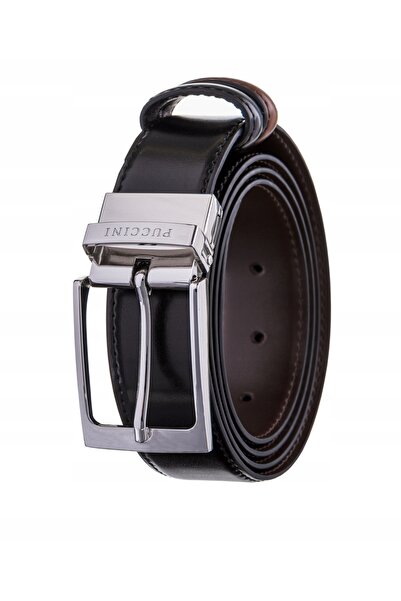 NO BRAND PUCCINI Curea de bărbați din piele reversibilă, negru-maro, L