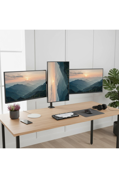 Maclean Suport de birou pentru 3 monitoare, reglabil, universal, 17-27 inch, ...
