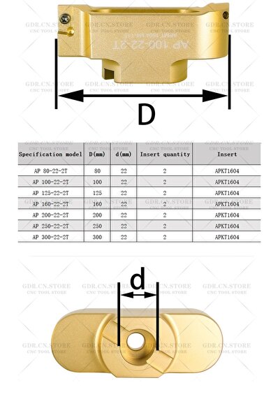NO BRAND Cap de frezare cu 2 tăișuri de 180mm 22mm APMT1604 APKT1604