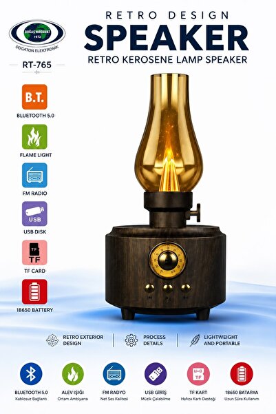 OnlyTech Gaz Lambalı Görünümlü Nostajık Radyo Usb/fm/Bt radyo müzik çalar