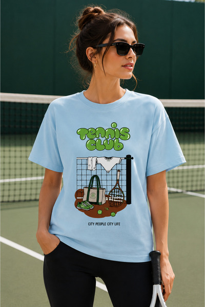 VODEXA Unisex Oversize Tennis Printed T-Shirt 100% Cotton Tennis Themed Comfo...