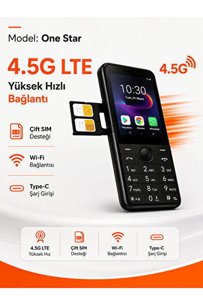 Genel Markalar One Star 4.5G LTE Android Tuşlu Cep Telefonu Çift SIM Wi-Fi De...