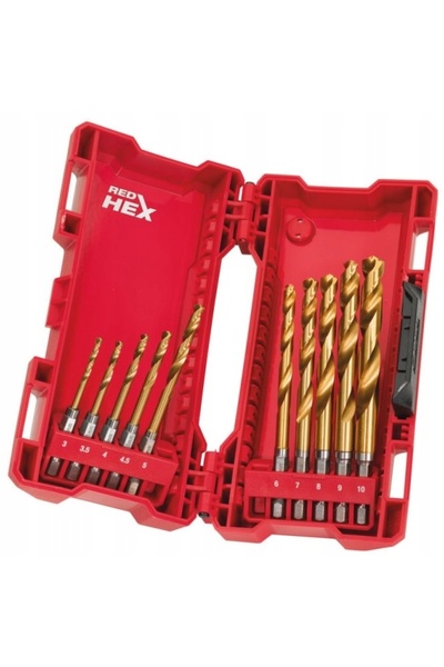 Milwaukee Burghie pentru metal HSS-G TIN RED HEX 3-10 mm (10 bucăți) 4932493865
