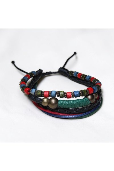DEHNA Handmade Multi-Layer Unisex Bracelet with Wooden Beads Adjustable Bohemian Design |   3 Color Options